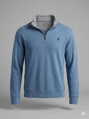 Polo by Ralph Lauren Heathered Blue Quarter-Zip Pullover Coastal Grandpa Large